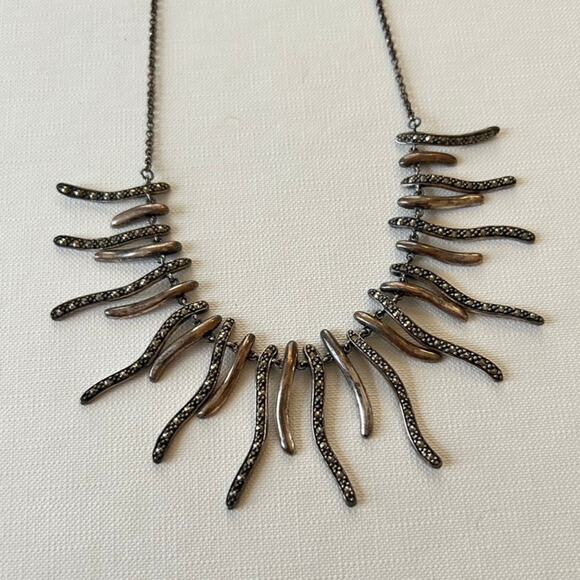 Vintage Brutalist Marcasite Tentacle Necklace, 925, Floating , Oxidized Patina - Picture 1 of 5